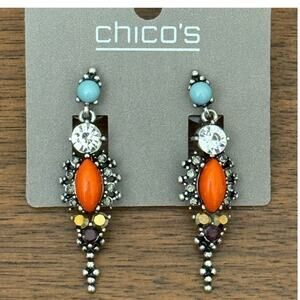 Chico's Turquoise and Orange Beaded Drop Earrings New